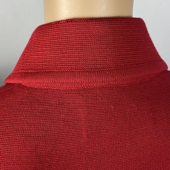 Vtg 60s 70s Knit Wool Dress Sz M Full Front Button Up Pockets Red - Picture 9 of 14